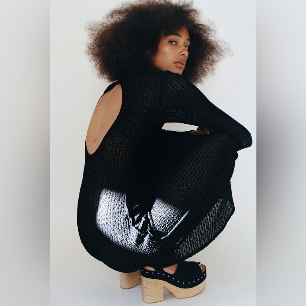 ZARA Black Pronounced Seam Knit Maxi Dress | Size M | NWOT